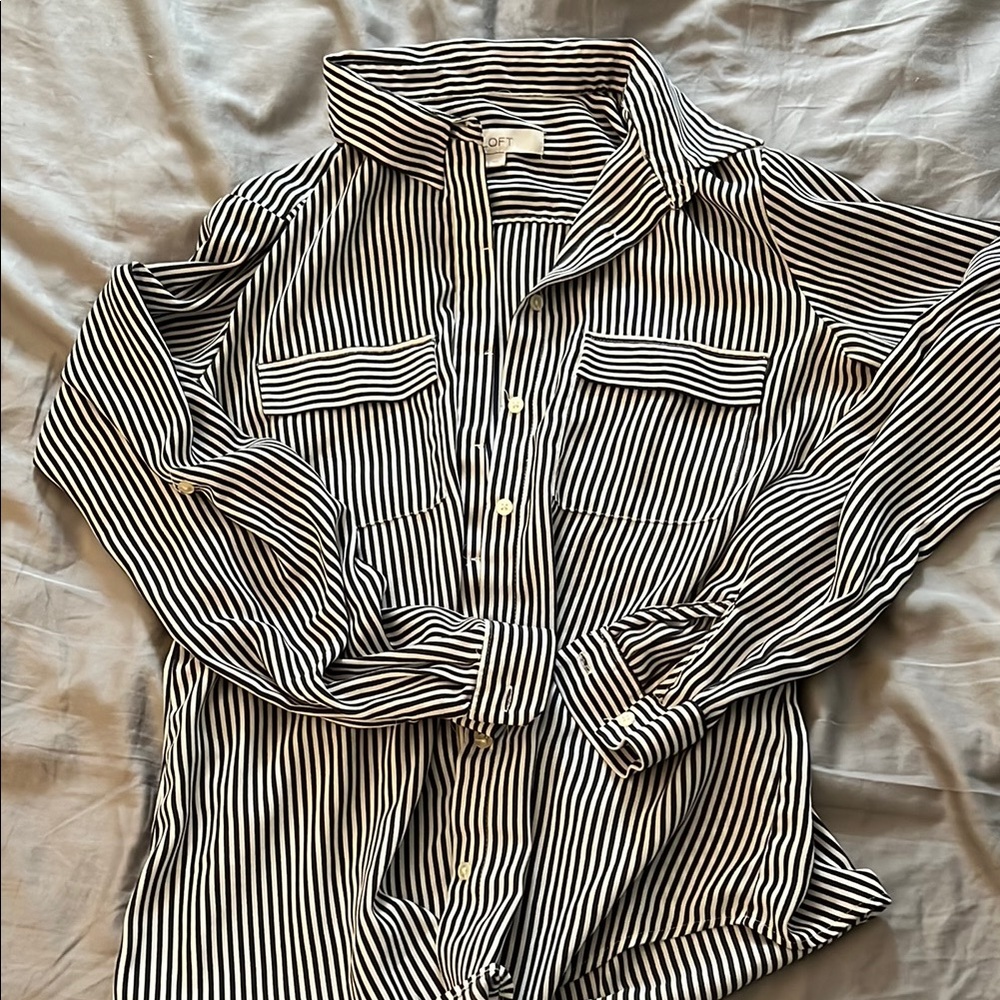 LOFT gray and White Striped Shirt